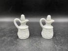 Vtg Milk Glass Westmoreland Oil & Vinegar Cruets Paneled Vine Pattern 4 3/4” T