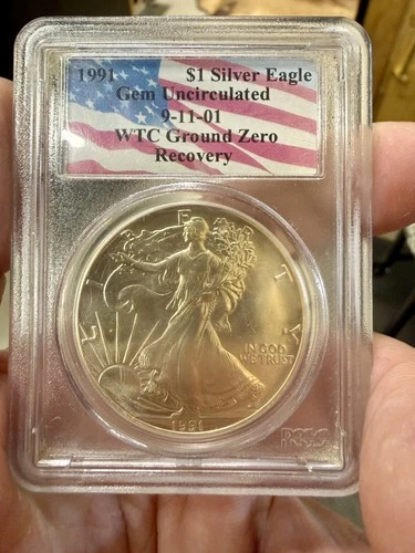 1991 American Silver Eagle PCGS GEM UNC WTC Ground Zero Recovery Toner