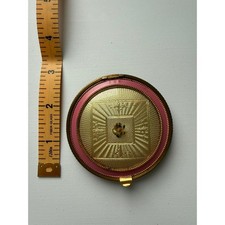 Vintage 1940s 1950s Gold Tone Pink Enamel Tulip Powder Compact Turned Floral