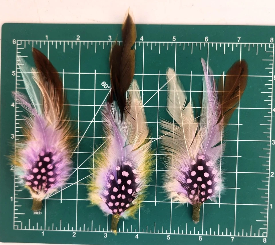 Colorful Decorative Feather Accents Dotted Guineafowl Purple Yellow craft supply - Image 4 of 4