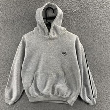 VINTAGE Puma Hoodie Men Small Gray Fleece Pullover Stripe Sleeve Athletic Logo
