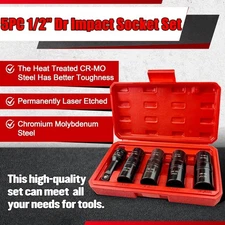 New Double Side Lug Nut Socket Set, 5Pcs - 1/2-Inch Drive Flip Impact Sockets