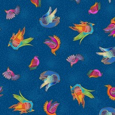 1/2 Yard Fabric - Fantasticats Birds Blue by Laurel Burch for Clothworks