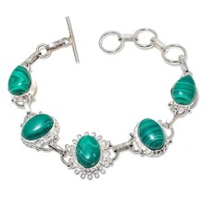 Green Malachite Gemstone Handmade 925 Sterling Silver Jewelry Bracelet Size 7-8"