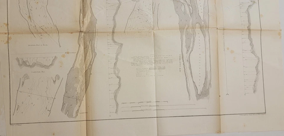 Dos mapas gráficos de 1856 B&W US Coast Survey Hudson River Albany New York Bay Bache Foto 2 de 4