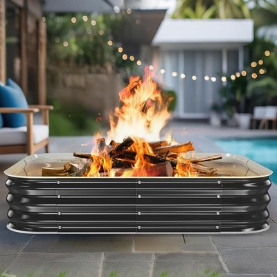 Fire Pit Ring,48in Large Heavy Duty Square Firepit for Outside,11'' Tall Galvani