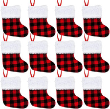 12 Pack 5  Mini Christmas Stocking,Red Black Plaid Xmas Stockings for Christmas