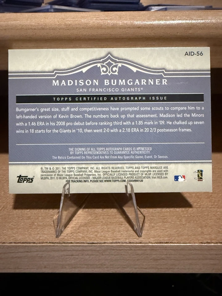 2011 Topps Marquee Acclaimed Impressions Madison Bumgarner Auto /174 Card AID-56 - Image 2 of 2