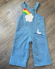 Vintage Heir Craft Baby Denim Overalls Rainbow Duck Embroidered 12 Months