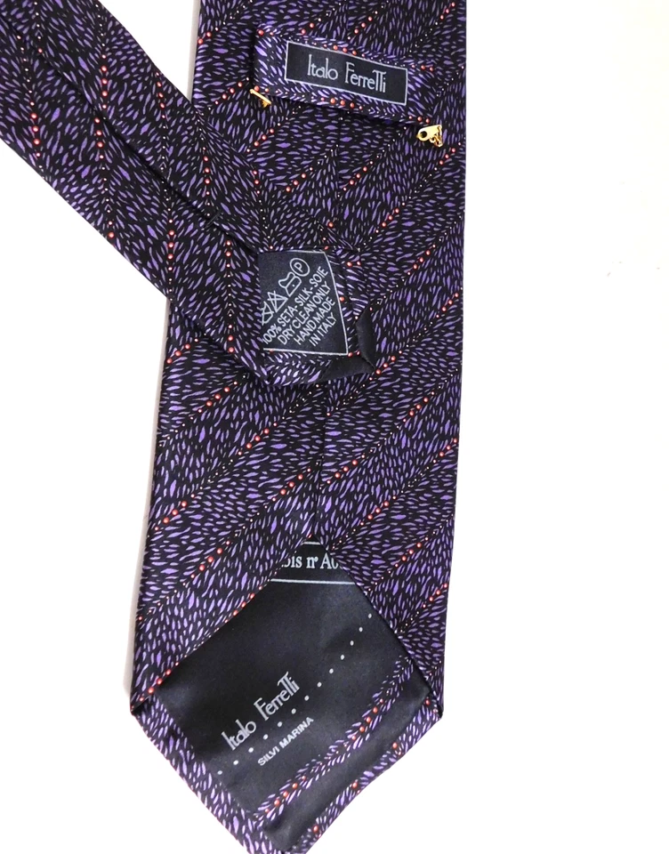 Corbata Italo Ferretti Vibrante Púrpura Negra Única 100% Seda Italia Foto 2 de 2