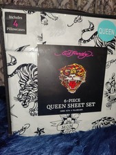 NEW In Package Ed Hardy Queen Sheet Set  With 4 Pillowcases