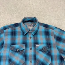 Dixxon Button Shirt Mens Medium Blue Plaid Short Sleeve Mitchell Bamboo Blend