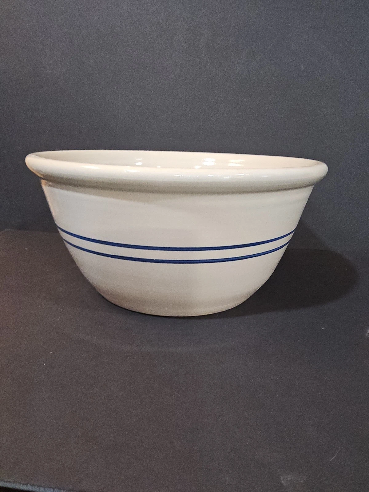 Martinez Pottery Heritage Blue Stripe Stoneware Mixing Bowl Hand Turned 13.5 EXC