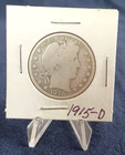 1915-D 90 % Silver Barber Half Dollar.  BS 27