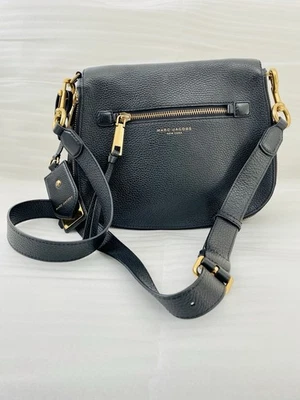 MARC JACOBS Leather Recruit Saddle Crossbody Bag Black Authentic Women's Should - Image 1 of 4