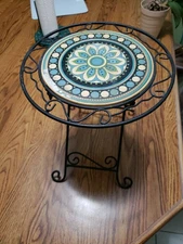 Mosaic Plant Stand 12" X 11" Metal Black Used In Nice Condition Has Marks On Top