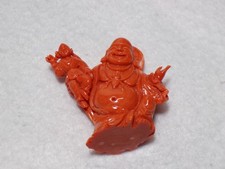 Very Well Made 2.5" Tall Carved Orange Laughing Buddha. Heavy W/Nice Detail