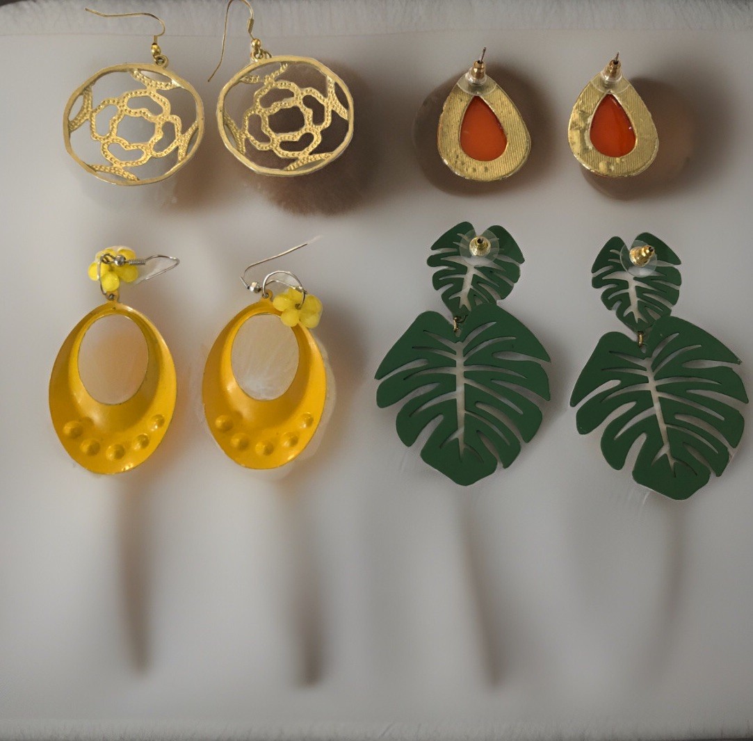 Lot Four Sets Statement Dangle Earrings Gold Tone… - image 7