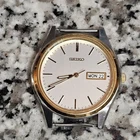 Vintage 36mm SEIKO 7N43-9048 Day Date Silver Dial Stainless Gold Quartz Watch