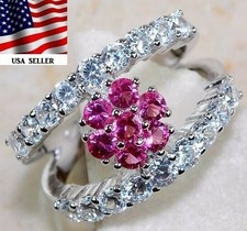 3CT Treated Pink Sapphire  Topaz 925 Solid Sterling Silver Ring Sz 7 NB3-4