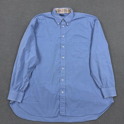 Burberry Shirt Mens 17.5 Large Blue Solid Button Down Nova Check OCBD Casual