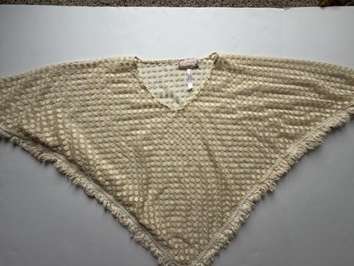 Free People Cream Floral Mesh Poncho Crochet Fringe Boho Festival Cover Up
