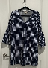 MICHAEL KORS PRINTED CHECK DRESS 3/4 SLEEVE  BLUE/WHITE - SIZE M EUC