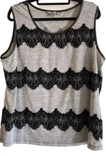 Roz & Ali Womens Sleeveless  Vest Top Grey With Black Lace Size 2XL