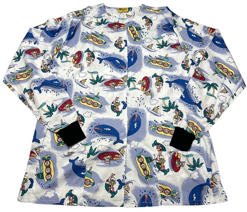 Scrub Jacket Womens (3XL) Printed 2 Pockets Snaps Knit Cuffs Long Sleeves NWOT - product listing photo