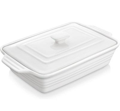 MALACASA Casserole Dish for Oven, 4.4 Qt Porcelain Baking Dish with Lid, 9x13