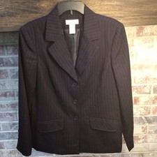 Evan Picone Navy Blazer With Red Pinstripes, Women  s 12, Shoulder Pads, Suit Top