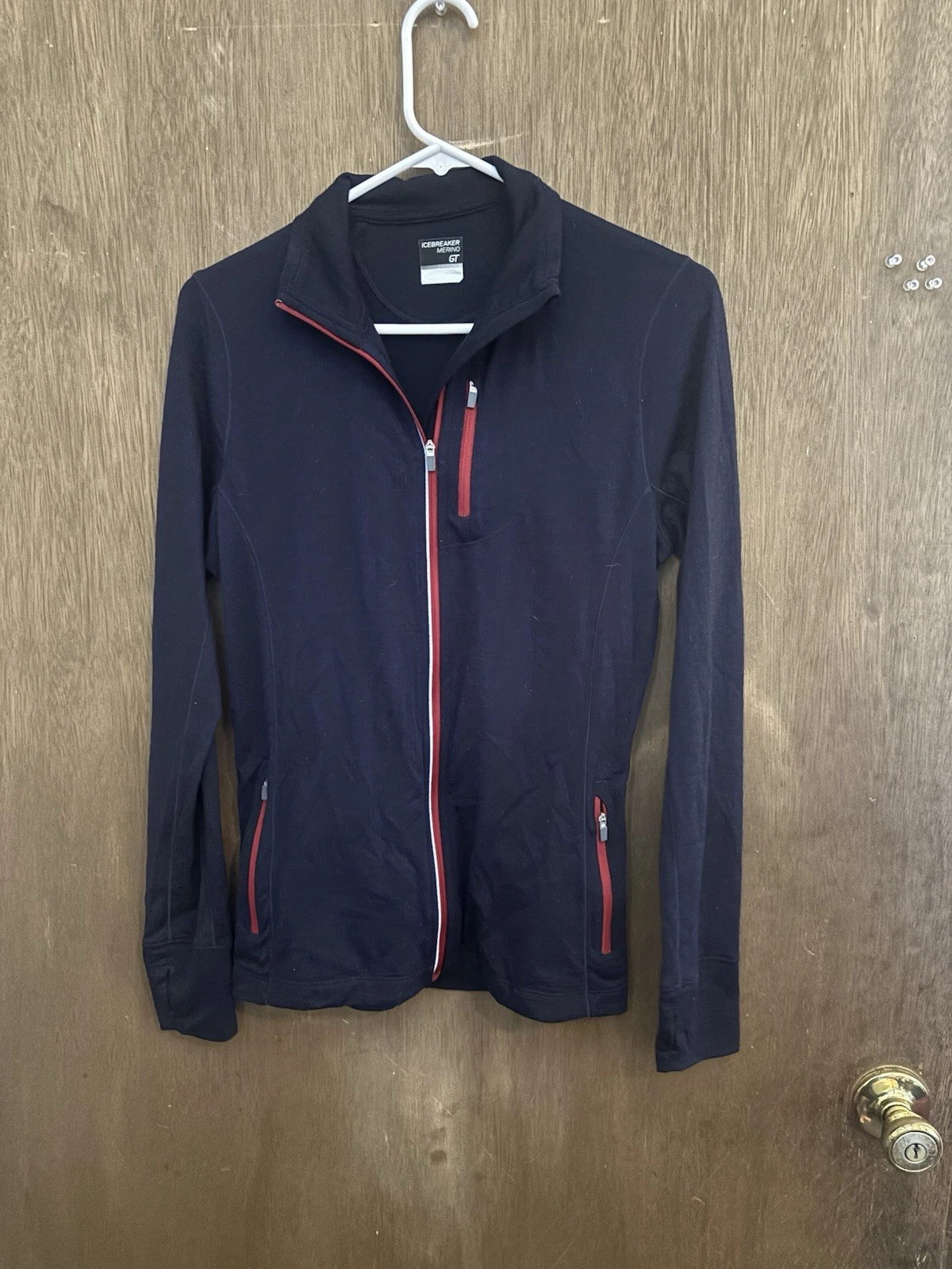 Icebreaker GT Sweater Womens Medium Merino Wool Full Zip Navy Blue Thermal