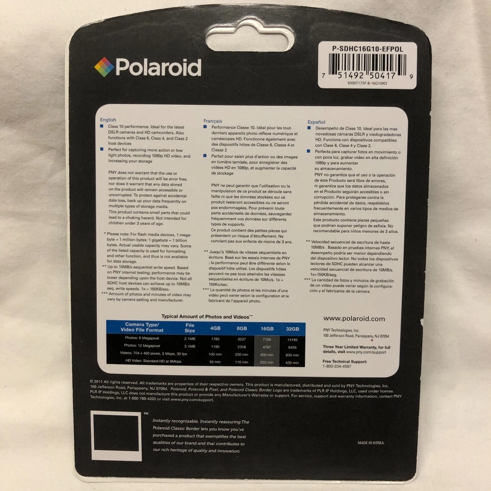 Polaroid 16 GB SDHC High Speed Memory Card 4hr HD Video Class 10 Fast Ship - Image 2 of 2