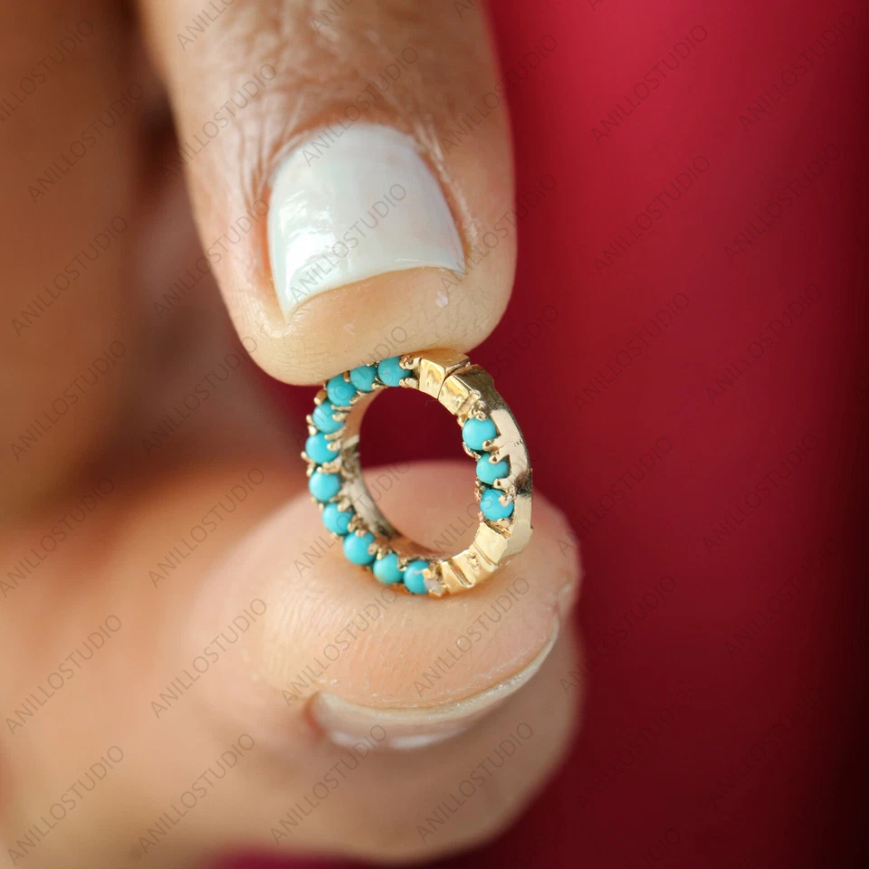 Arizona Turquoise Enhancer Circle Push Lock Solid 14k Yellow Gold Charm Holder - Image 3 of 4