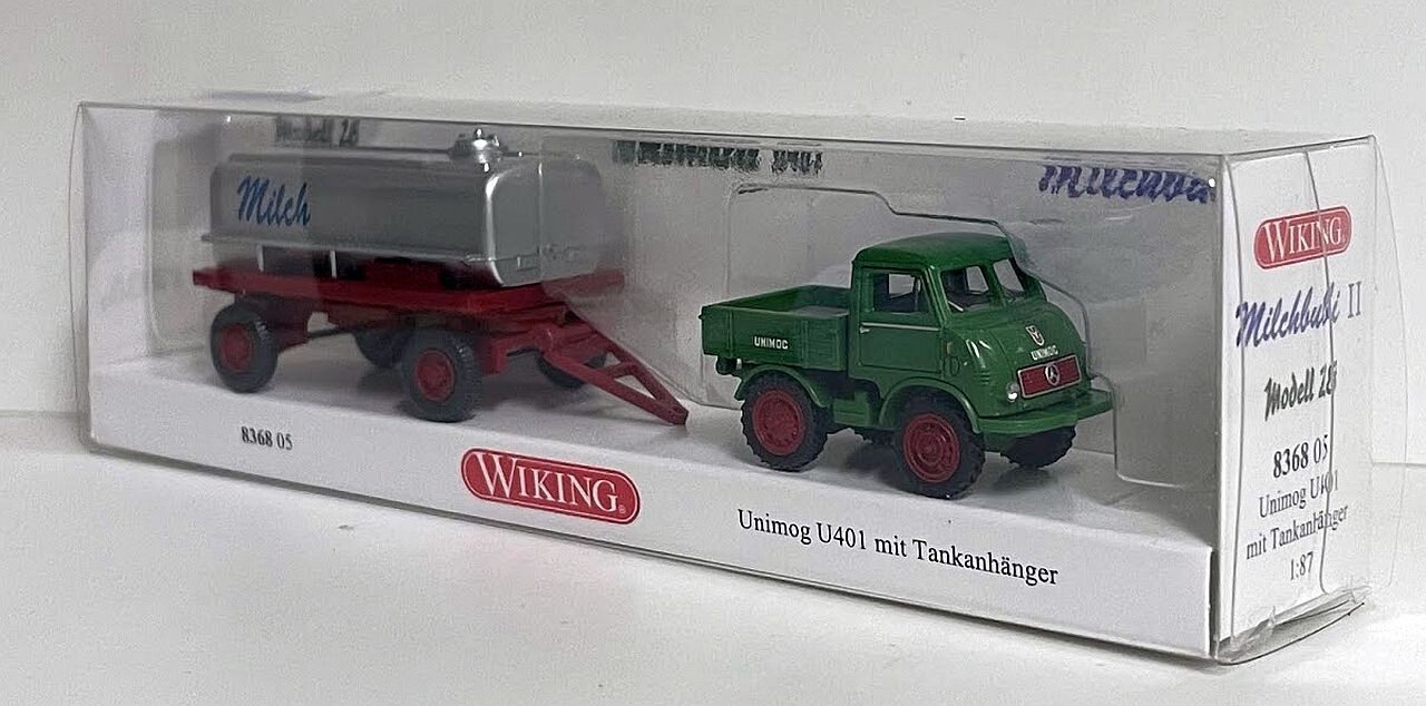 Wiking Sondermodell 187 (H0) 836805 Unimog U401 mit Tankanhänger Milch