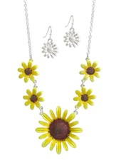 Painted Multi Sunflower Link Pendant Necklace and Earrings Set