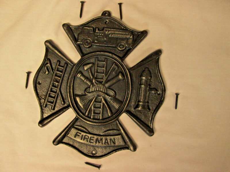 Vintage Style Cast iron Fire Fighter Plaque / Sign With Screws Fire Mark Sign