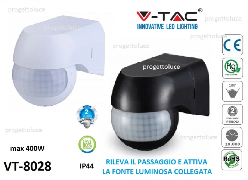 VTAC V-TAC SENSORE DI MOVIMENTO A INFRAROSSI PER LAMPADINE VT-8028 CREPUSCOLARE IP44
