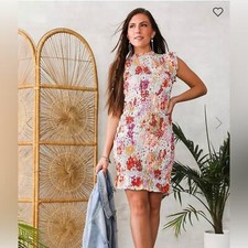 Floral Smocked Floral Dress Orange White Size L