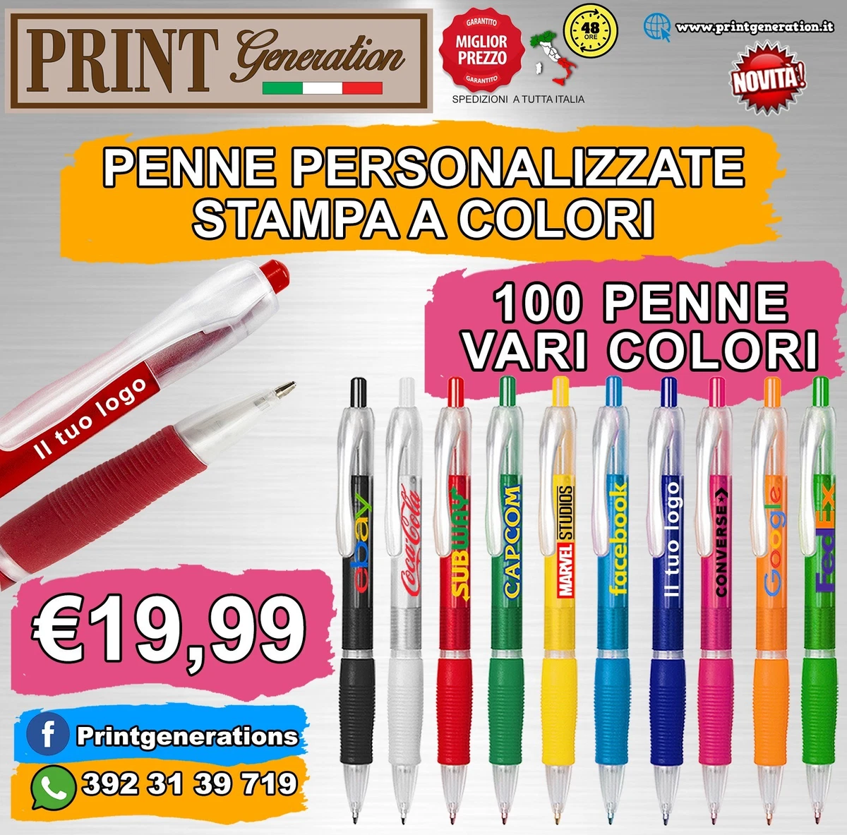100 PENNE personalizzate stampa colori LOGO gadget pubblicit