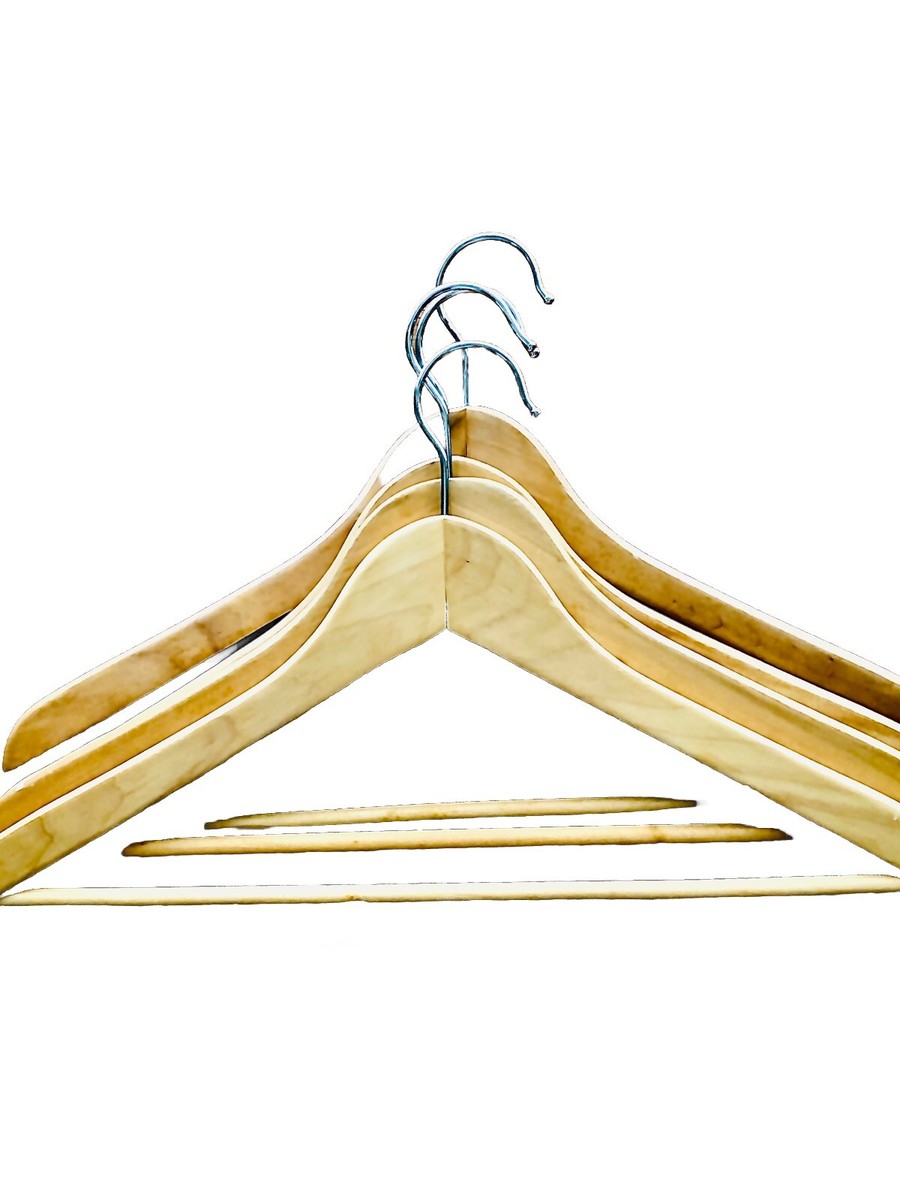 Wood Hangers STOP PLASTIC Coats Dresses Pants Guest Room Organize