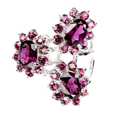 UNIQUE RICH RASPBERRY RHODOLITE GARNET RING .925 STERLING SILVER 14K WGP SZ 7