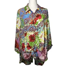 Cynthia Rowley NWT Floral Mixed Print 3/4 Sleeve Button Front Blouse Size 1X