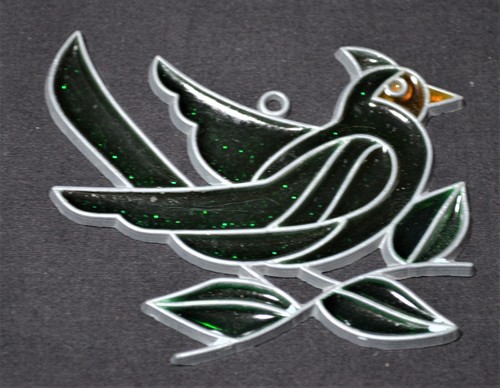 Green Bird Stained Art Leaded Plastic Glass Suncatcher, 4.5" x 3.5" hanging - Picture 2 of 10