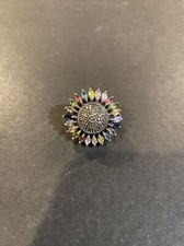 Gorgeous Vintage Sterling Silver 925 Multi Gem Stone Sunflower Ring Size 7