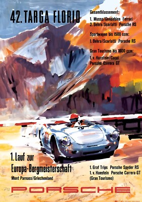 Porsche 1958 Poster automobile print advertisement Targa Florio
