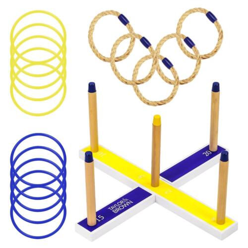 Wooden Quoits Garden Game Kids 5 Rope Ring Toss Game Outdoor Lawn Games Set - Picture 5 of 7