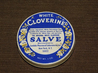 VINTAGE WHITE CLOVERINE SALVE TIN *EMPTY*