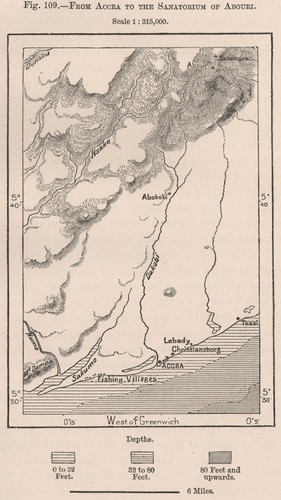 From Accra to the Sanatorium of Aburi. Ghana 1885 old antique map plan chart