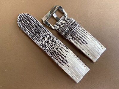 Black White Lizard Leather Watch Strap Band, Size 18mm 20mm 21mm 22mm 24mm 26mm